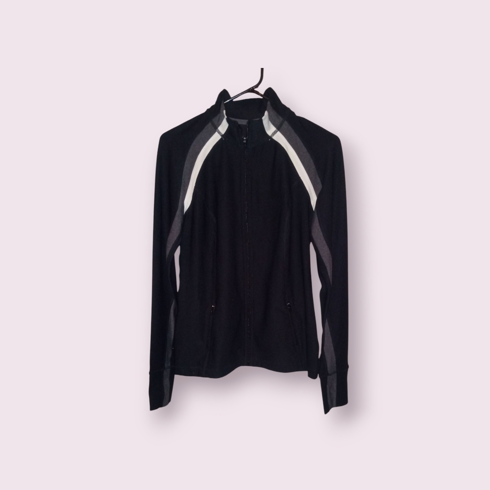 Xersion Full Zip Sports Jacket Black Gray Athletic Stretch Activewear Ladies Sma